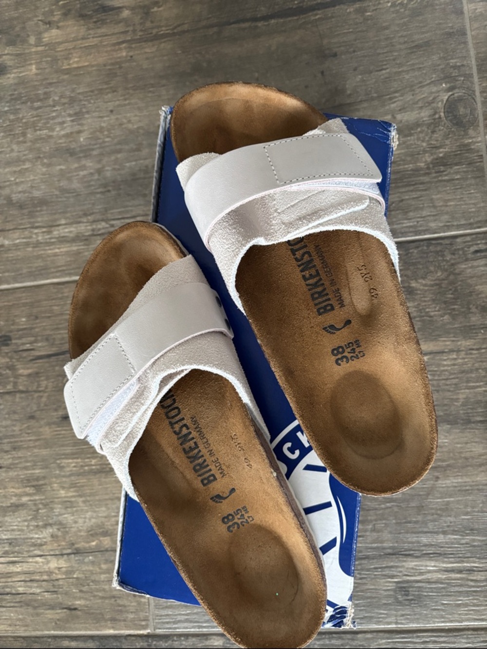 Birkenstock Off-White Suede Two-Strap Slide Sandals - Picture 2 of 3